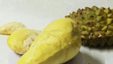 Ripe yellow durian fruit pulp. 스톡 동영상 339337887