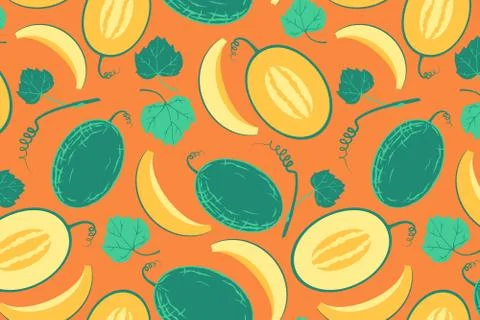 Ripe yellow melon seamless pattern Stock Illustration