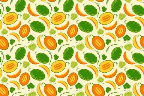 Ripe yellow melon seamless pattern Stock Illustration