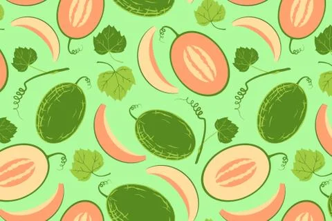 Ripe yellow melon seamless pattern Illustrazione stock