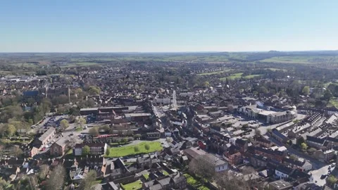 Ripon, North Yorkshire, UK. Drone flight towards the market square Stock Footage 312076545