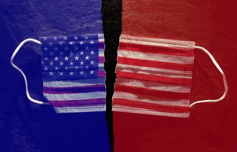 Ripped American flag facemask  split into red and blue representing Republica Stock Photos