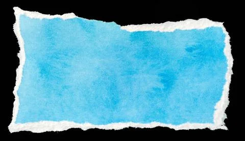 Ripped blue paper note message template isolated on black background Rippe... Stock Photos