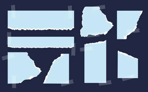 Ripped blue paper torn empty page tape set vector Stock Illustration
