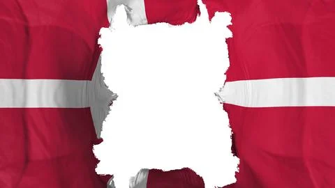 Ripped Denmark flying flag, over white background, 3d rendering Stock Illustration