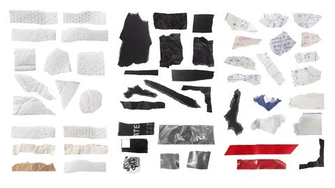 Ripped elements of package wrapping tape and crumpled cardboard are isolate.. Stock Photos