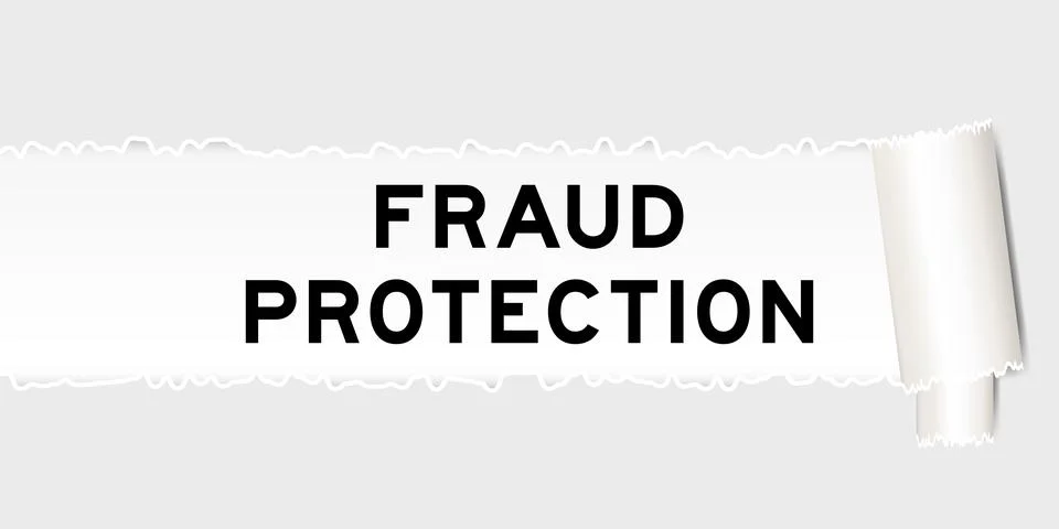 Ripped gray paper background that have word fraud protection under torn part Stock Illustration
