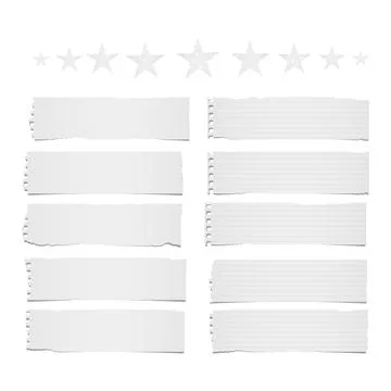 Ripped lined and blank note, notebook paper strips for text or message stuck on Stock Illustration