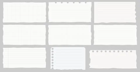 Ripped lined and grid notebook paper scraps collection torn note memo Stock Illustration