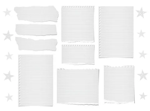 Ripped lined note, notebook paper strips, sheets for text or message stuck on Stock Illustration