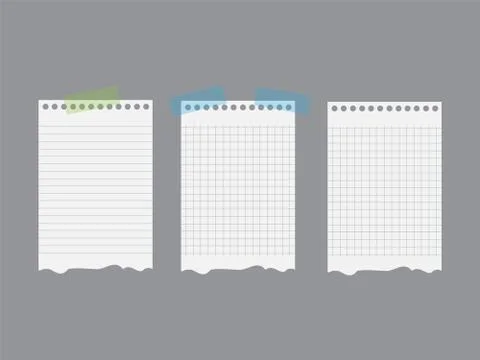 Ripped lined notebook pages templates for notes or memo. Vector illustration Stock Illustration