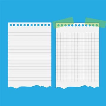 Ripped lined notebook pages templates for notes or memo. Vector illustration Stock Illustration