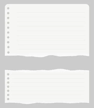 Ripped lined notebook paper sheets with binder holes blank memo notes Stock Illustration