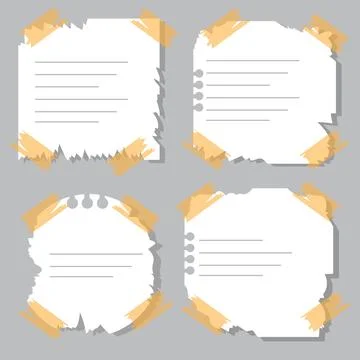 Ripped Pages Design. Torn Paper Notes Torn Edges With Tape, Vector Notepad .. 스톡 일러스트