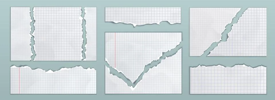 Ripped paper sheets set with checkered grid Illustrazione stock
