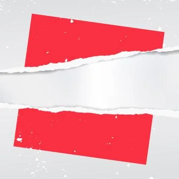 Ripped red paper square shape with torn edges is on white transparent background Stock Illustration