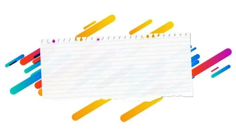 Ripped ruled note, notebook, copybook paper strip stuck on lined colorful Stock Illustration