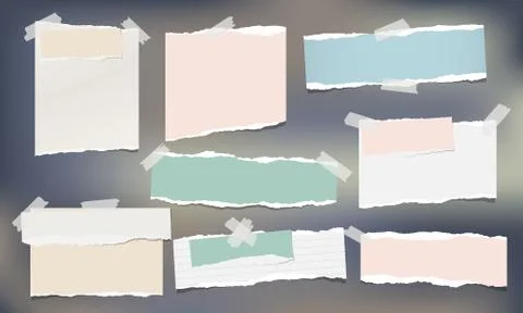 Ripped strips, notebook, note paper for text or message stuck with sticky tape Stock Illustration