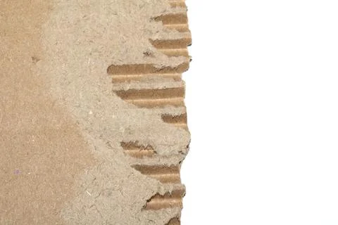 Ripped Up Torn Cardboard Box Packaging with Ridges on White Background Stock Photos