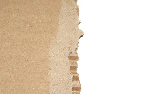 Ripped Up Torn Cardboard Box Packaging with Ridges on White Background Stock Photos