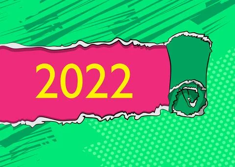 Ripped torn posters grunge texture background with the number 2022. Paper bac Illustrazione stock