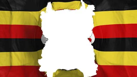 Ripped Uganda flying flag, over white background, 3d rendering Stock Illustration