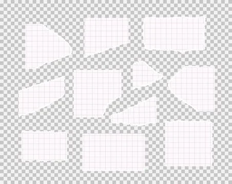 Ripped white lined, scetchbook, math note paper pieces vector illustrations set Stock Illustration