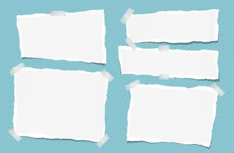 Ripped white note, notebook, copybook paper strips stuck with sticky tape on Stock Illustration