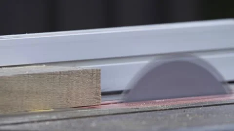 Ripping Board on Table Saw slowmo side Stock Footage 12264953