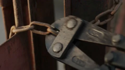 Ripping A Chain Off A Gate With Hip Pliers Stock Footage 206455451