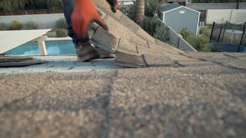 Ripping old Shingles CU Stock Footage 329144514
