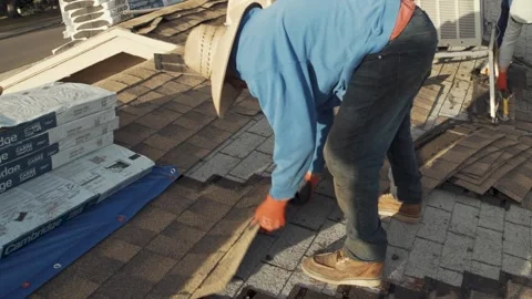 Ripping Shingles  CU Stock Footage 329089101