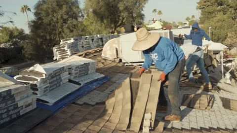 Ripping Shingles Wide Stock Footage 329089107