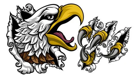 Ripping Tearing Bald Eagle Hawk Head Claw Talons Stock Illustration