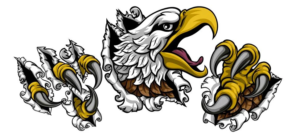 Ripping Tearing Bald Eagle Hawk Head Claw Talons Stock Illustration