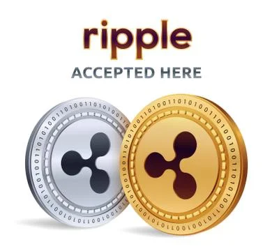 Ripple. Accepted sign emblem. Crypto currency. Golden and silver coins with R Stock Illustration