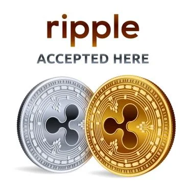 Ripple. Accepted sign emblem. Crypto currency. Golden and silver coins with R Stock Illustration