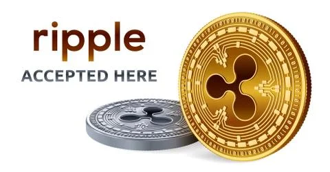 Ripple. Accepted sign emblem. Crypto currency. Golden and silver coins with R Stock Illustration