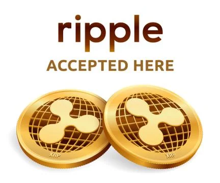 Ripple. Accepted sign emblem. Crypto currency. Golden coins with Ripple symbo Stock Illustration