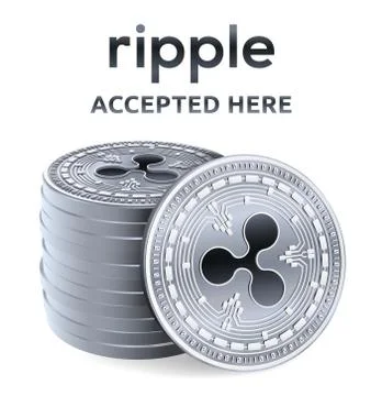 Ripple. Accepted sign emblem. Crypto currency. Stack of silver coins with Rip Stock Illustration