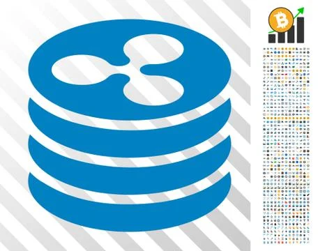 Ripple Coin Column Flat Icon with Bonus Stock Illustration