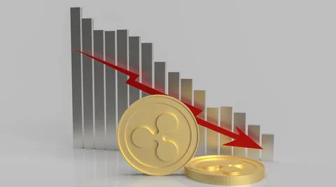 The ripple coins and chart down for business content 3d rendering Stock Photos