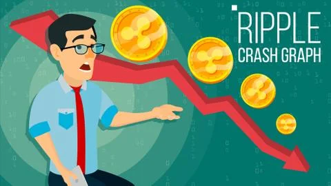 Ripple Crash Graph Vector. Surprised Investor. Negative Growth Exchange Trading Stock Illustration