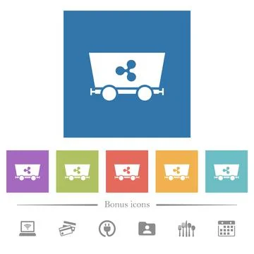 Ripple criptocurrency mining flat white icons in square backgrounds Stock Illustration