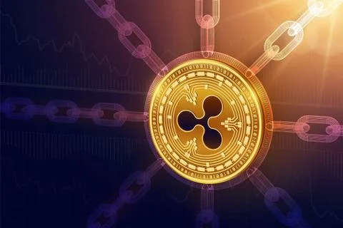 Ripple. Crypto currency. Block chain. 3D isometric Physical Ripple coin with  Illustrazione stock