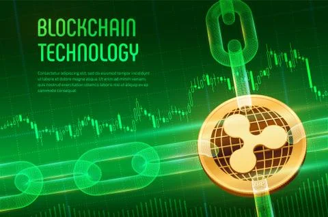 Ripple. Crypto currency. Block chain. 3D isometric Physical golden bitcoin wi Stock Illustration