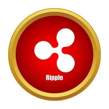 Ripple cryptocurrency logo on red button with gold border Stock Illustration