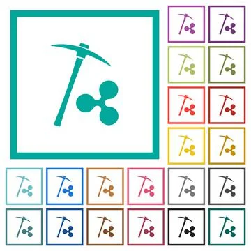 Ripple cryptocurrency mining flat color icons with quadrant frames Stock-Illustration