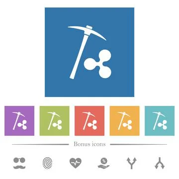 Ripple cryptocurrency mining flat white icons in square backgrounds Stock-Illustration