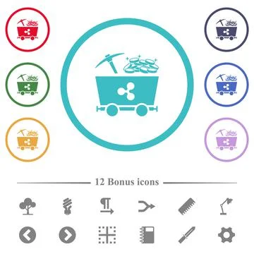 Ripple cryptocurrency mining with treasure flat color icons in circle shape o Stock Illustration